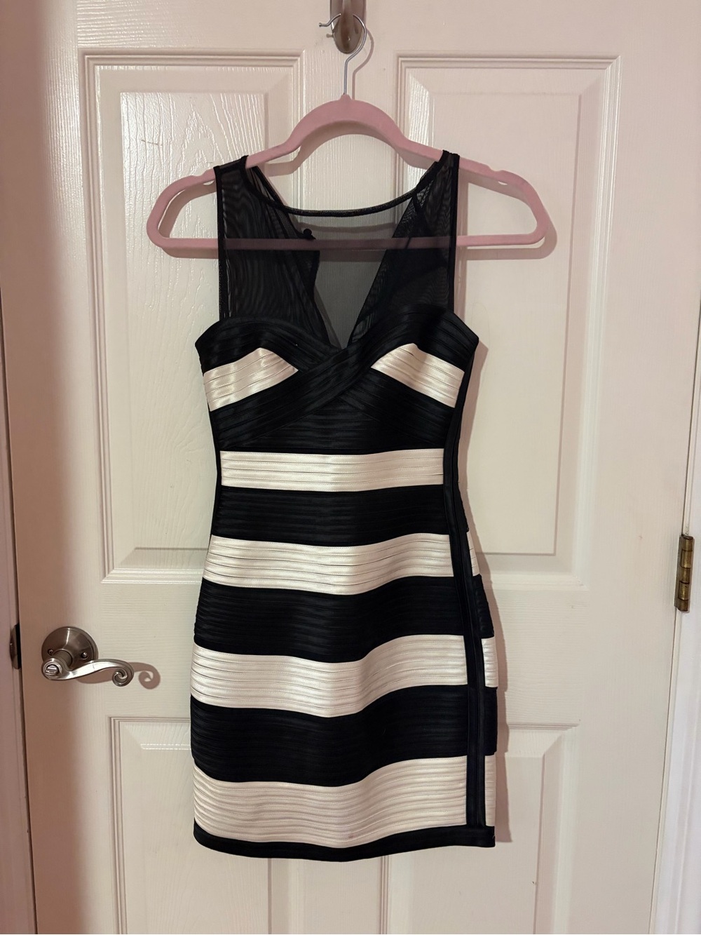 BCBG Black and White Striped Dress